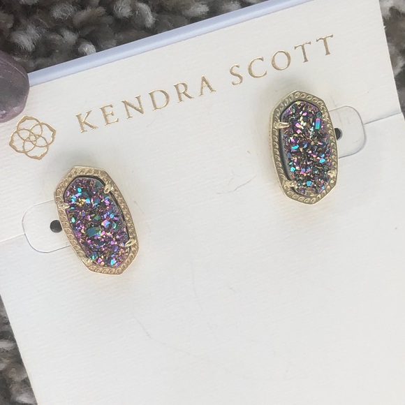 NWT Kendra Scott RARE & Retired Ellie Earrings Multi Colored Drusy Yellow Gold! - Picture 7 of 17